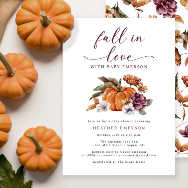 Invitación Baby Shower De Caída En Amor (A Little Pumpkin Is On The Way Baby Shower Invitation Fall Autumn Watercolor Floral)