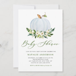 Invitación Baby Shower de caída floral de calabaza azul acuar