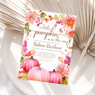 Invitación Baby Shower de caída floral de calabaza rosa peque