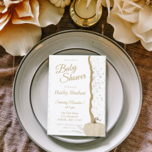 Invitación Baby Shower de caída minimalista de calabaza blanc