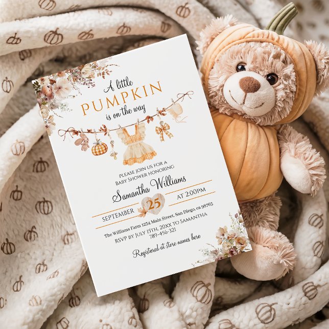 Invitación Baby Shower de caída moderna de Chica de calabaza  (Subido por el creador)