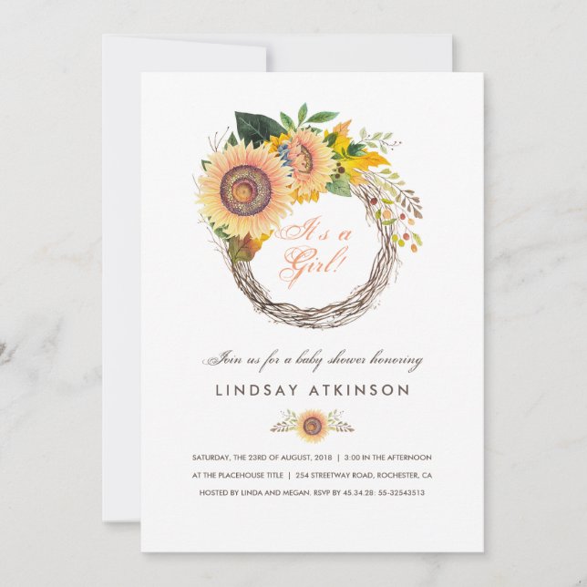 Invitación Baby Shower de caída rusa de girasoles (Anverso)