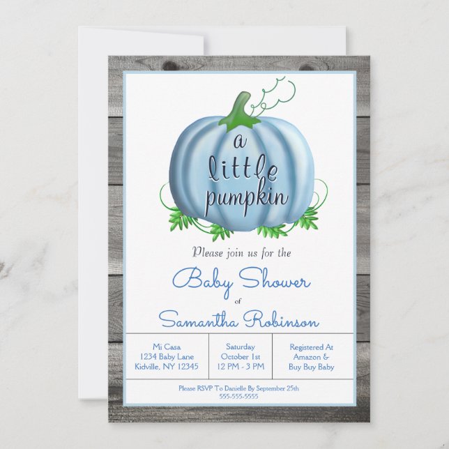 Invitación Baby Shower de caída rústica de calabaza pequeño (Anverso)