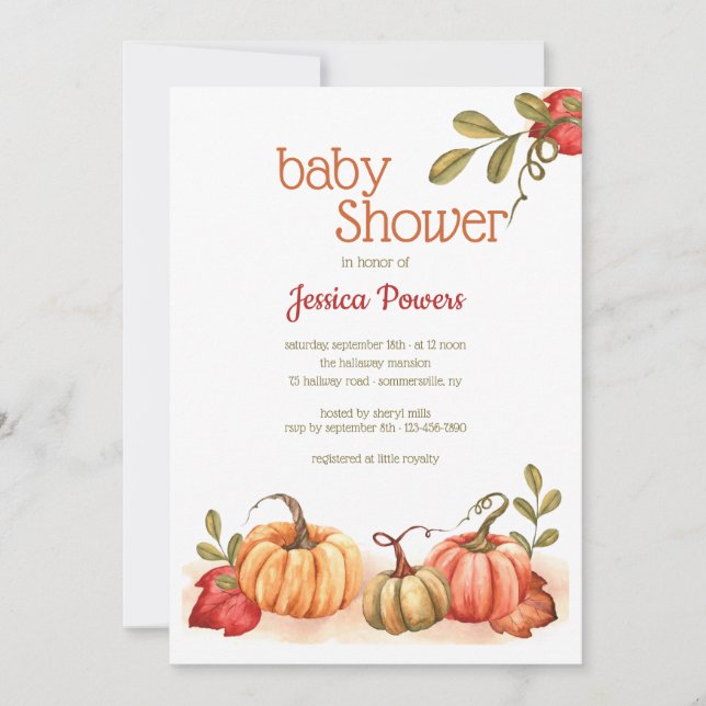 Invitación Baby Shower de calabaza (Anverso)