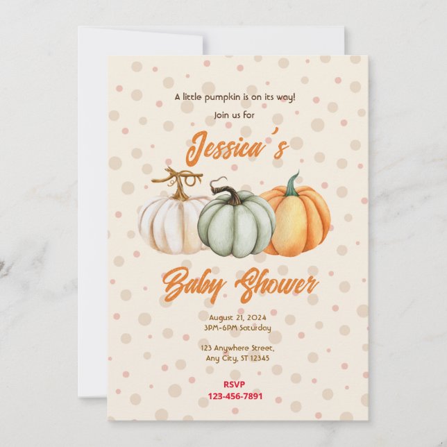 Invitación Baby Shower de calabaza (Anverso)