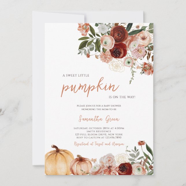 Invitación Baby Shower de calabaza (Anverso)