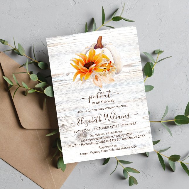 Invitación Baby Shower de calabaza acuática de madera blanca  (Subido por el creador)