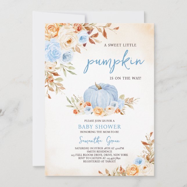 Invitación Baby Shower de calabaza azul (Anverso)