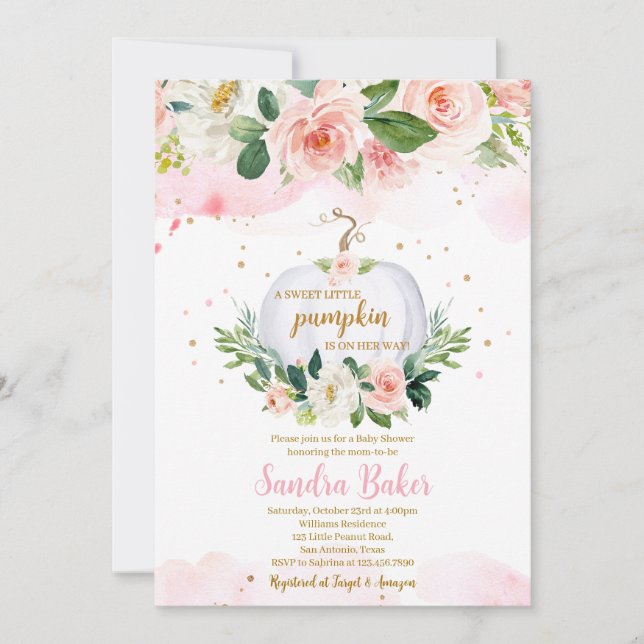 Invitación Baby Shower de calabaza blanca (Anverso)