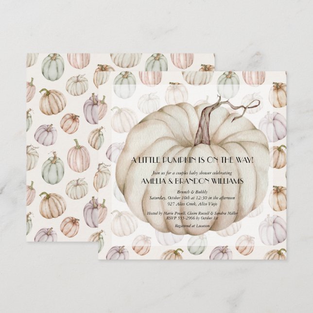 Invitación Baby Shower de calabaza blanca (Anverso / Reverso)
