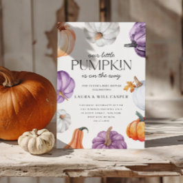 Invitación Baby Shower de calabaza blanca de Naranja púrpura 