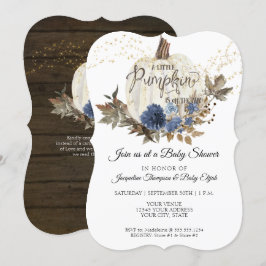 Invitación Baby Shower de calabaza blanca floral azul de la m