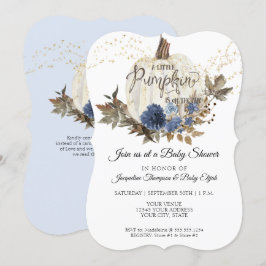 Invitación Baby Shower de calabaza blanca floral azul marina