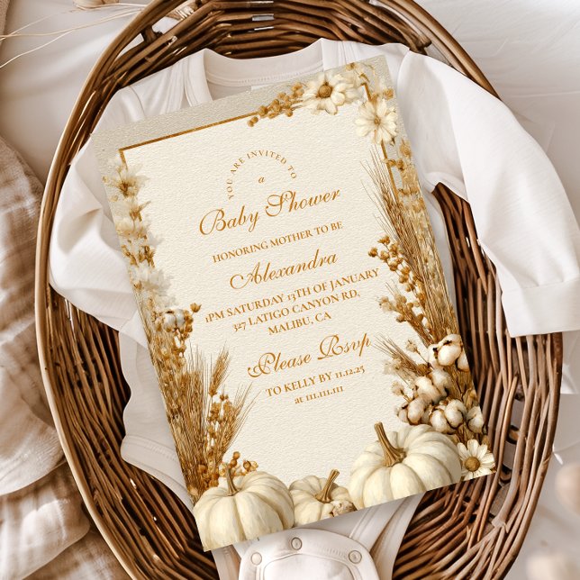 Invitación Baby Shower de calabaza blanca rusa (Subido por el creador)