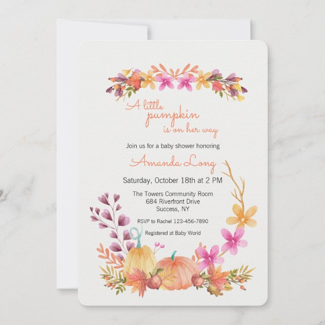 Invitación Baby Shower de calabaza chica (Anverso)