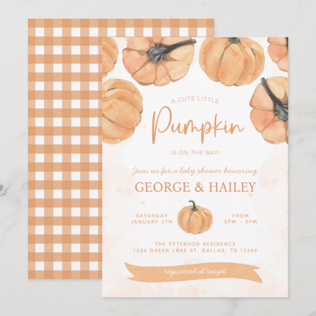 Invitación Baby Shower de calabaza de agua de caída (Anverso / Reverso)