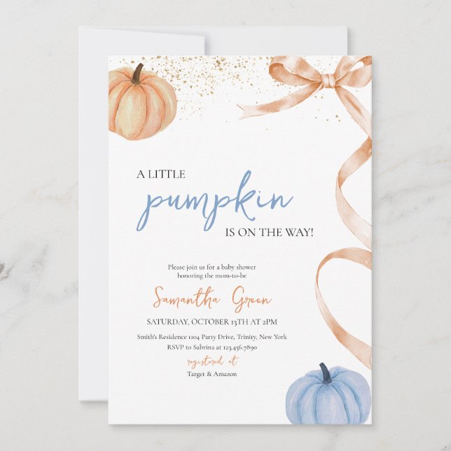 Invitación Baby Shower de calabaza de bovino Rústico para niñ (Anverso)