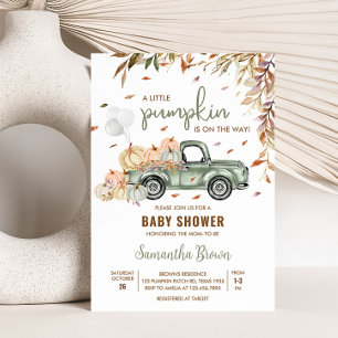 Invitación Baby Shower de calabaza de camión verde