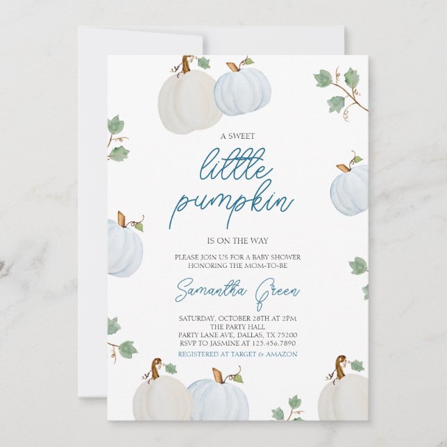 Invitación Baby Shower de calabaza de chico (Anverso)