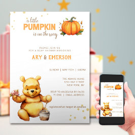 Invitación Baby Shower de calabaza de cosecha de oso pequeño