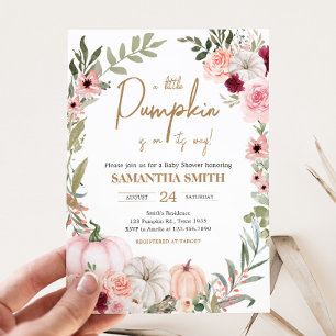Invitación Baby Shower de calabaza de flores de otoño
