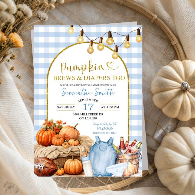 Invitación Baby Shower de Calabaza de Gingham Azul (Subido por el creador)