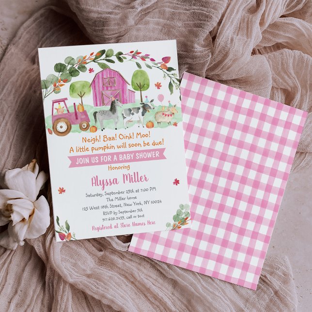 Invitación Baby Shower de calabaza de granjas de otoño rosa (Subido por el creador)
