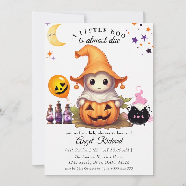 Invitación Baby Shower de calabaza de Halloween (Anverso)