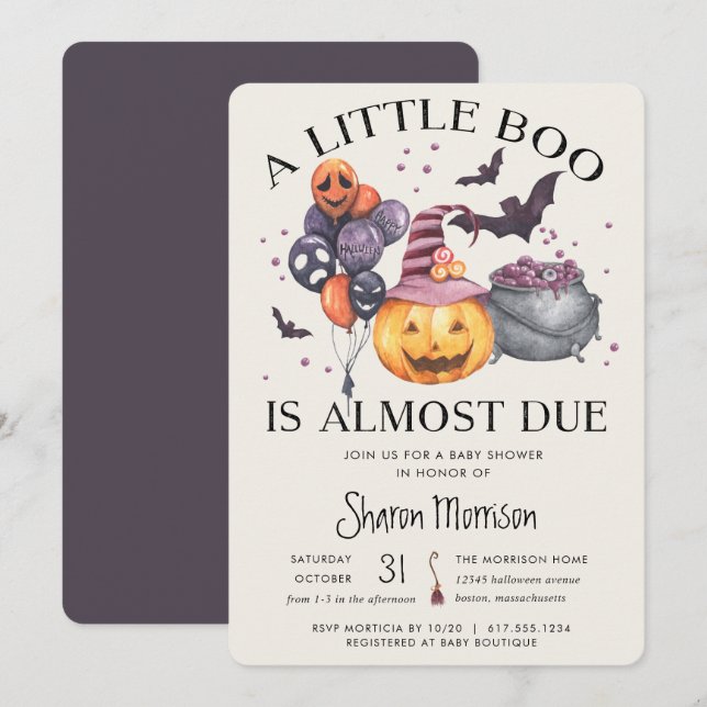 Invitación Baby Shower de calabaza de Halloween (Anverso / Reverso)