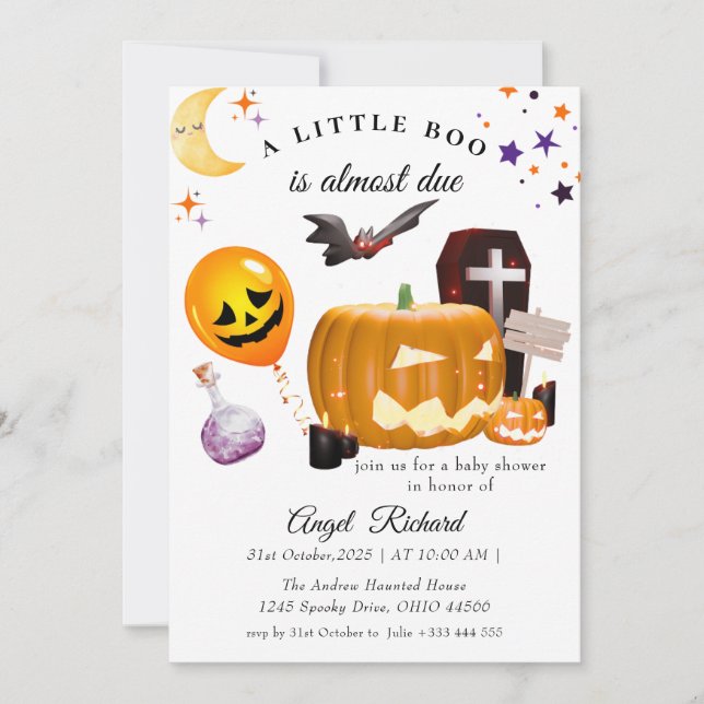 Invitación Baby Shower de calabaza de Halloween (Anverso)