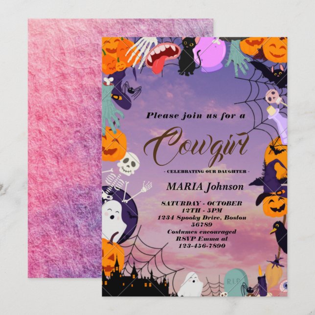 Invitación Baby Shower de calabaza de Halloween (Anverso / Reverso)
