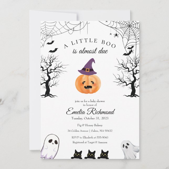 Invitación Baby Shower de calabaza de Halloween (Anverso)