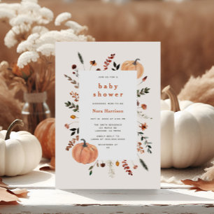 Invitación Baby Shower de calabaza de marco floral de otoño