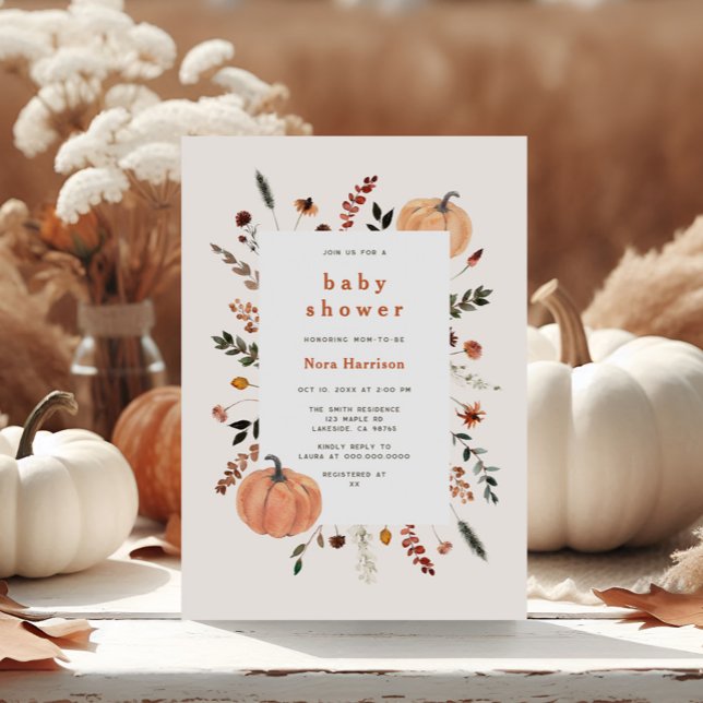 Invitación Baby Shower de calabaza de marco floral de otoño (Subido por el creador)