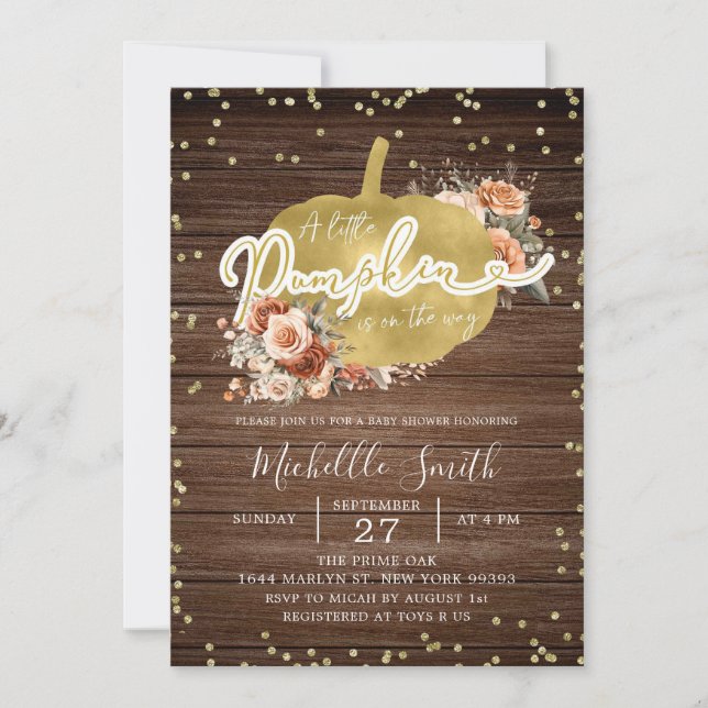 Invitación Baby Shower de calabaza de terracota rústica de ma (Anverso)