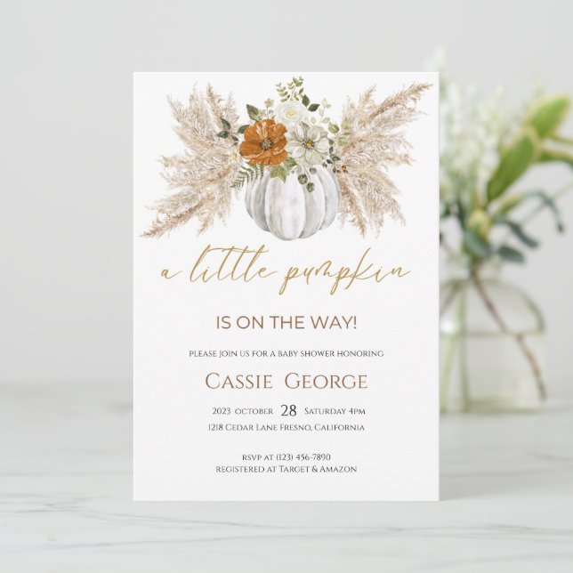 Invitación Baby Shower de calabaza dulce (Anverso de pie)