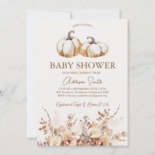 Invitación Baby Shower de calabaza floral beige marrón modern