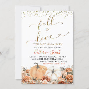 Invitación Baby Shower de calabaza floral de Naranja quemado