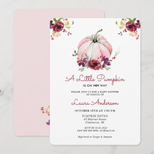 Invitación Baby Shower de calabaza floral rosa y borgoñona