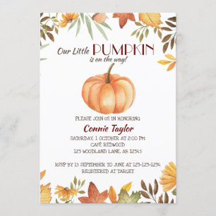 Invitación Baby Shower de calabaza, follaje otoñal, salpicadu