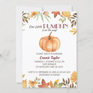 Invitación Baby Shower de calabaza, follaje otoñal, salpicadu