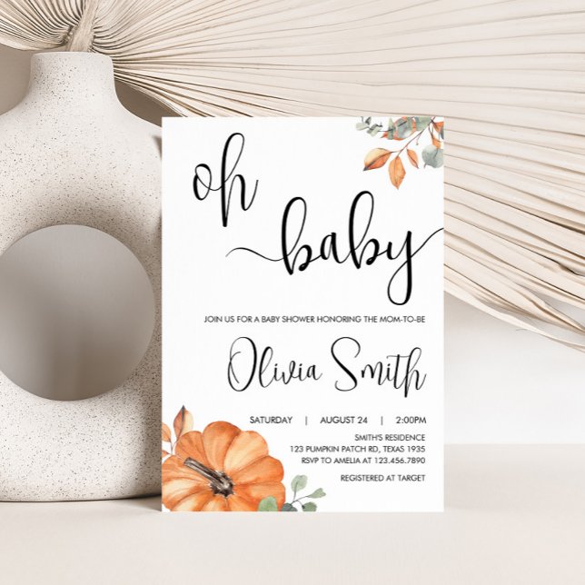 Invitación Baby Shower de calabaza minimalista (Pumpkin Baby Shower Invitation
)