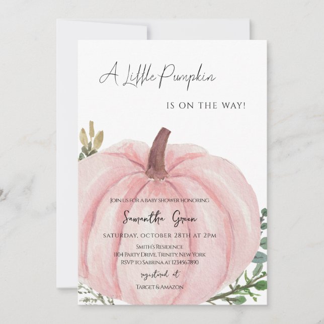 Invitación Baby Shower de calabaza Minimalista rosa (Anverso)
