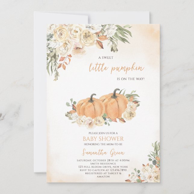 Invitación Baby Shower de calabaza neutra de género (Anverso)