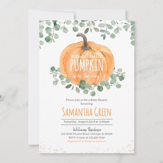 Invitación Baby Shower de calabaza para Naranja de vegetación (Anverso)