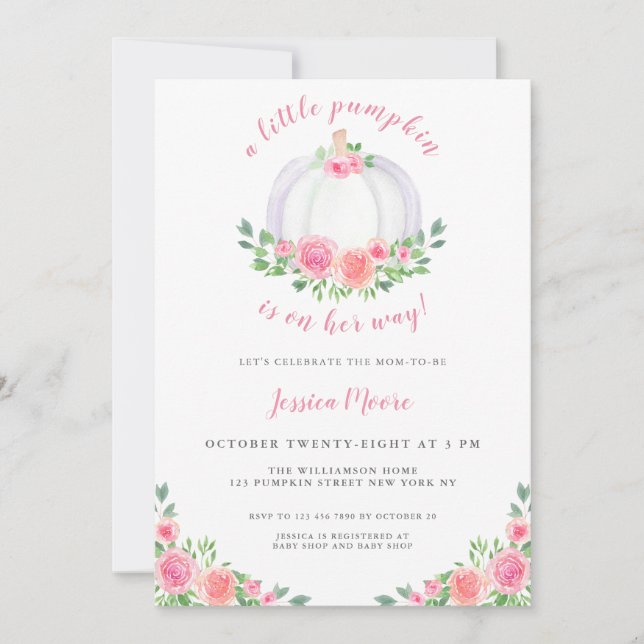 Invitación Baby Shower de calabaza rosa (Anverso)