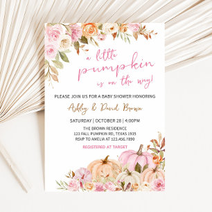 Invitación Baby Shower de calabaza rosa floral