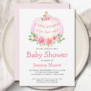 Invitación Baby Shower de calabaza rosa floral