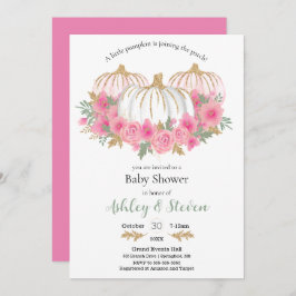 Invitación Baby Shower de calabaza rosa y blanca