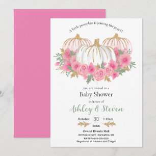 Invitación Baby Shower de calabaza rosa y blanca